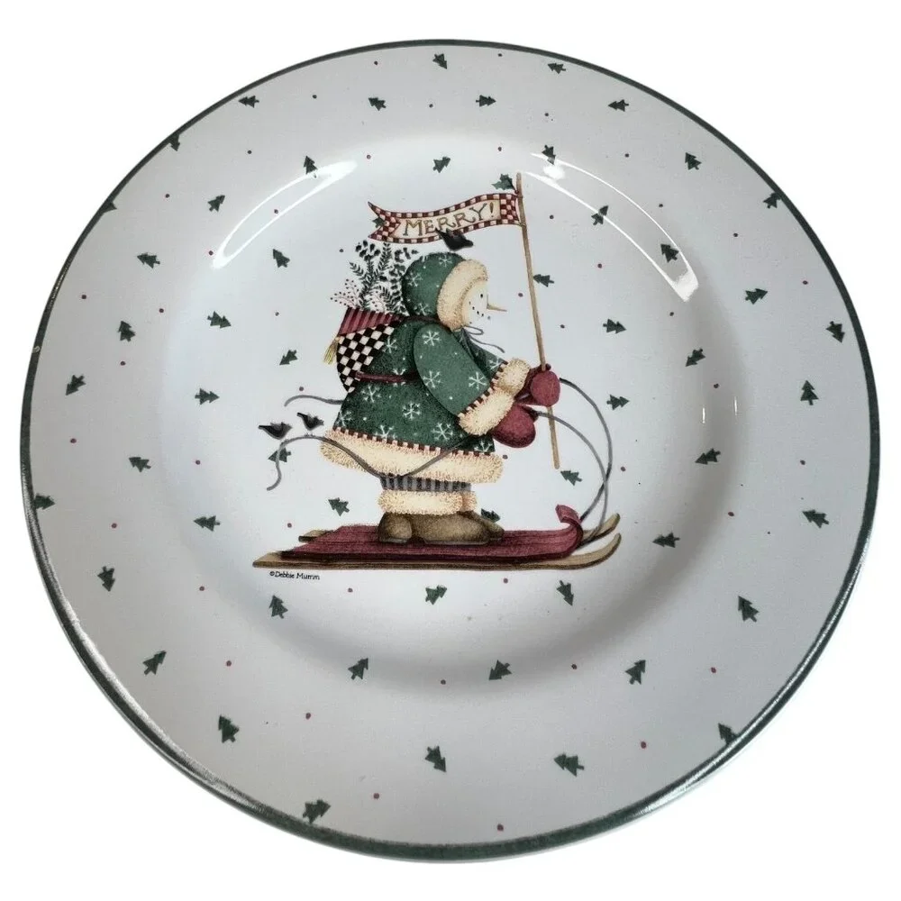 Set Of 4 Sakura Debbie Mumm Sledding Characters Ceramic Salad Plates 8.25 Skiing